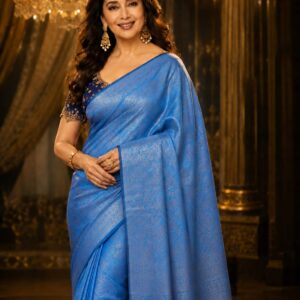 Azure Blue Jacquard Silk Saree