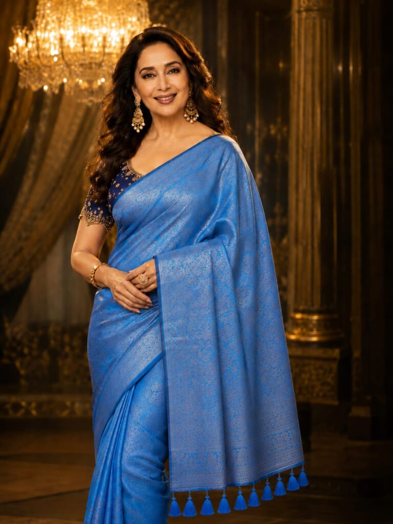 Azure Blue Jacquard Silk Saree