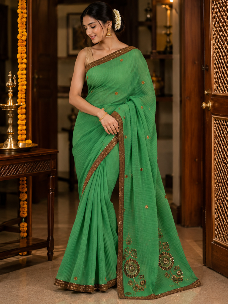 Georgette Sequin Border Saree