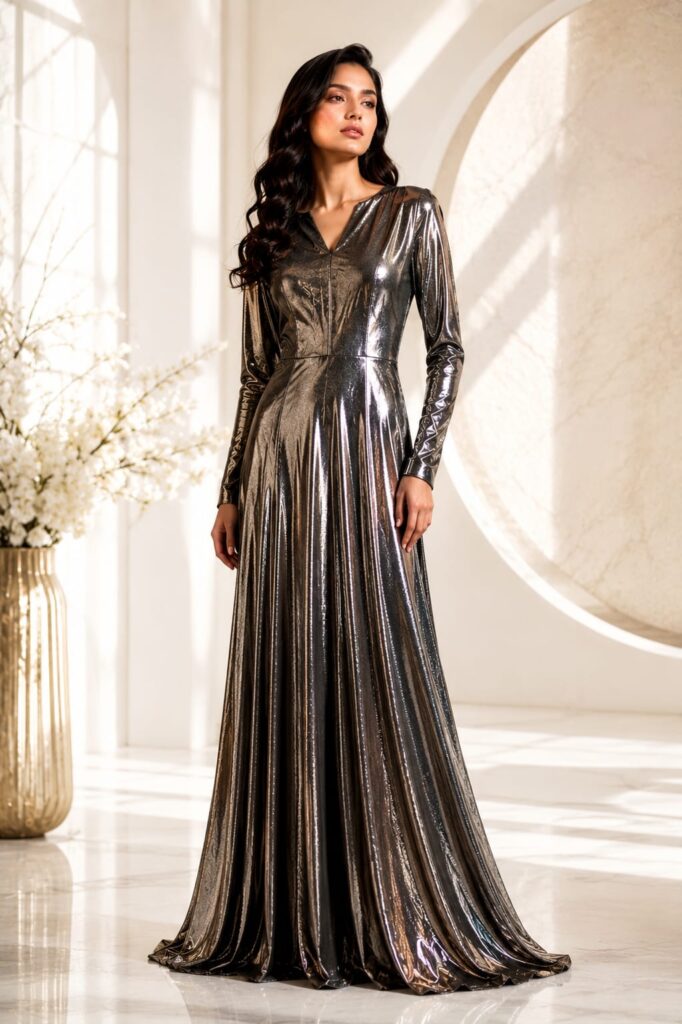 Metallic Charcoal Designer Gown