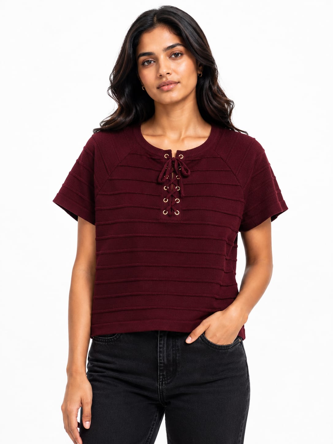 Lace-Up Neck Top - Image 3