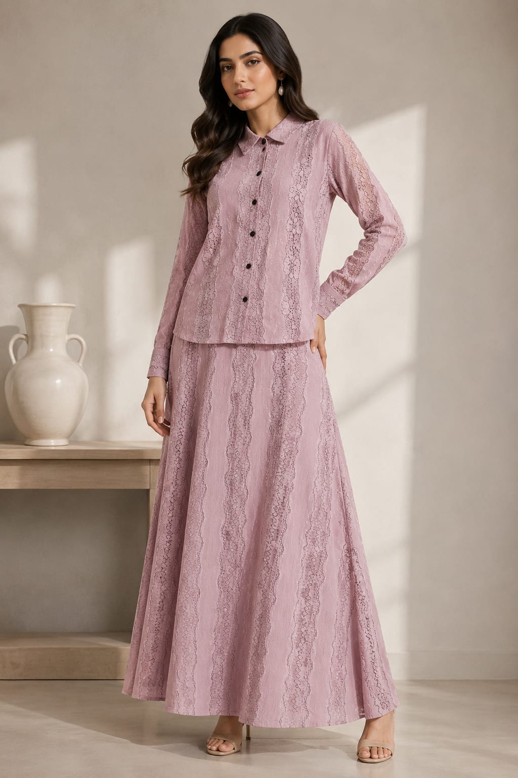 Dusky Pink Maxi Skirt Set