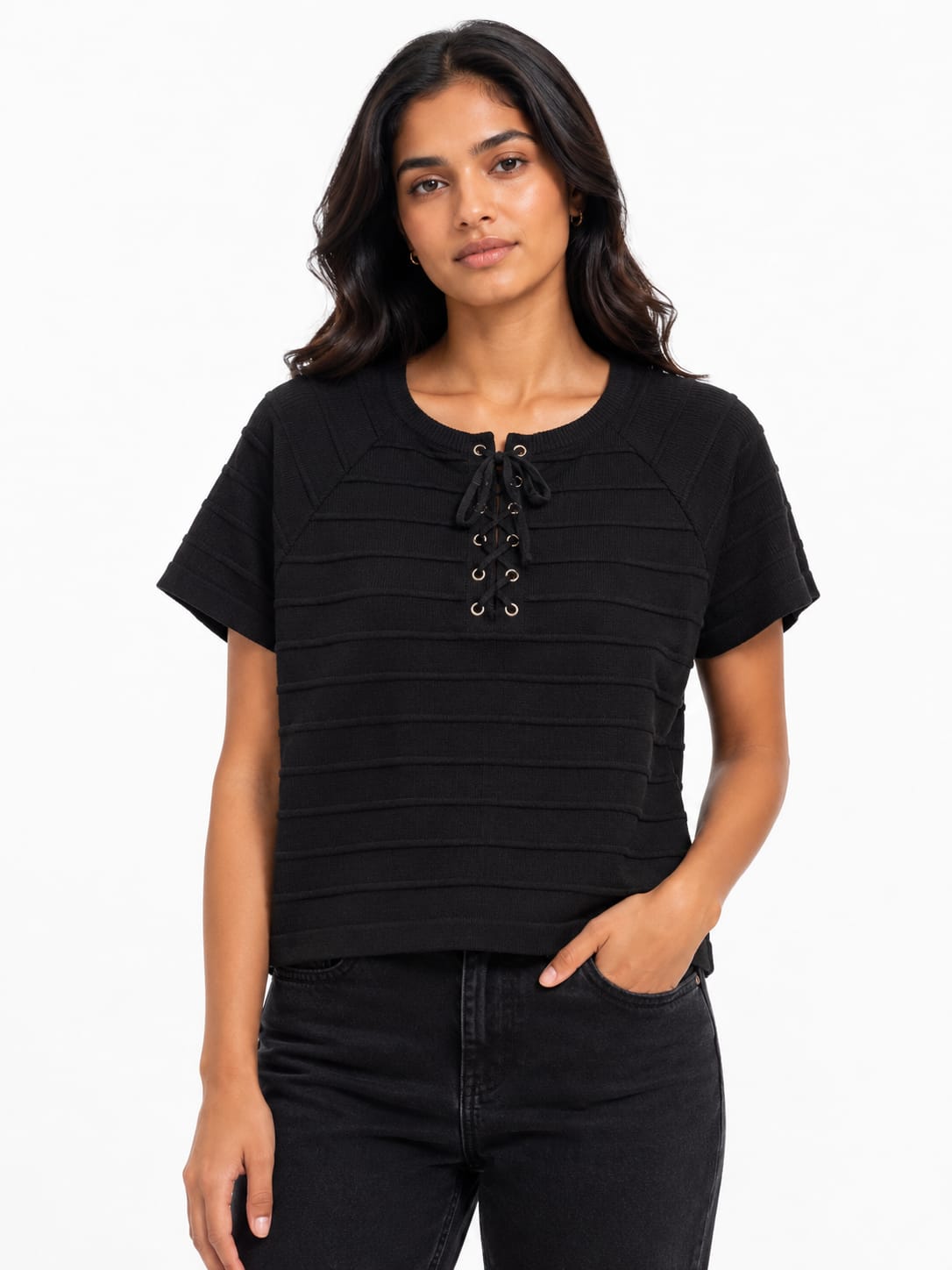 Lace-Up Neck Top - Image 4