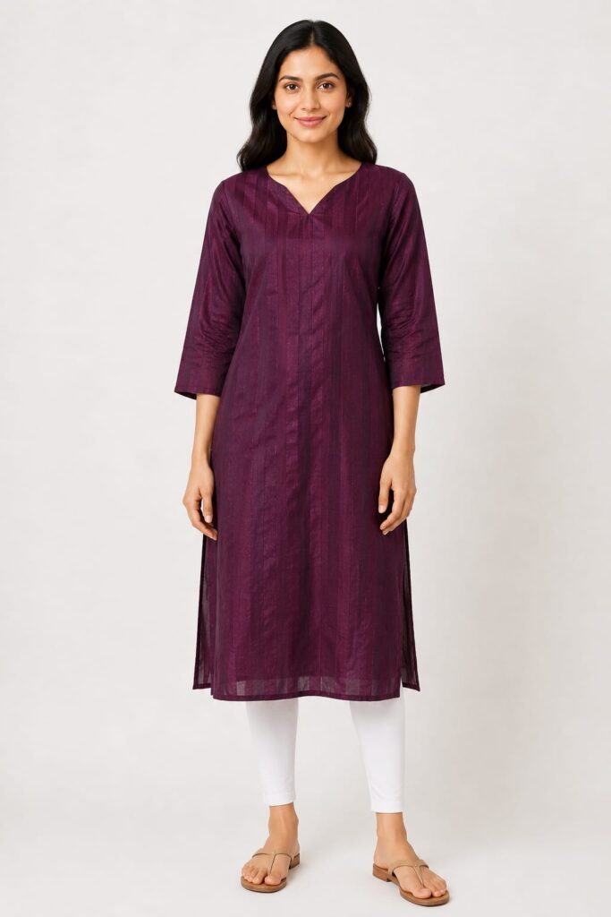 Wine Cotton Silk Straight Kurta