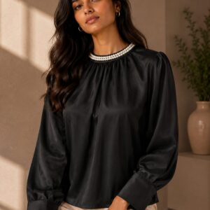 Pearl Neck Puff Sleeve Top