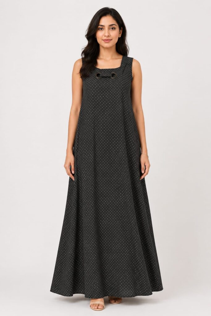 Black Polka Dot Sleeveless Maxi Dress