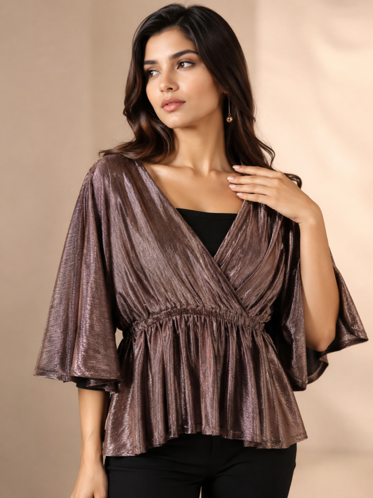 Metallic Kimono Sleeve Top