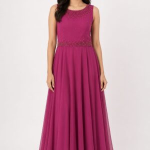 Raspberry Pink Sleeveless Fit & Flare Gown