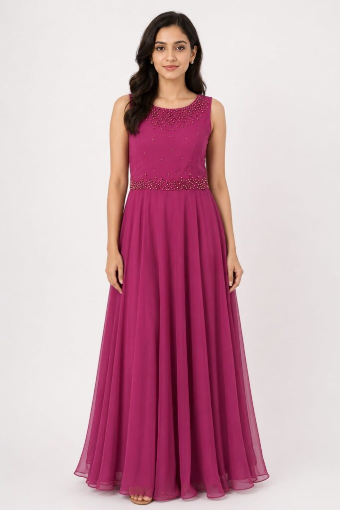 Raspberry Pink Sleeveless Fit & Flare Gown