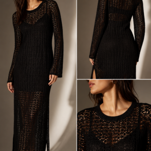 Sheer Crochet Knit Maxi Dress