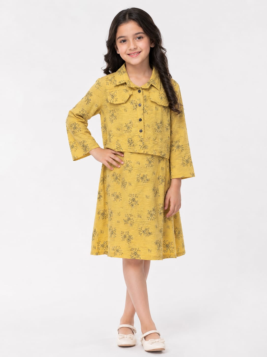 Girls Mustard Layered Dress Set