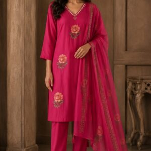 Rani Pink Floral Silk Blend Suit Set