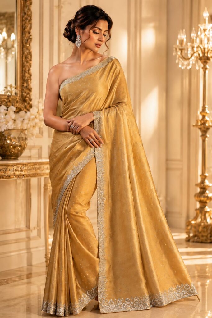 Champagne Gold Tissue Silk Saree