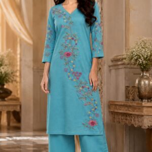 Aqua Blue Embroidered Co-Ord Set