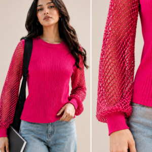 Ribbed Net Sleeve Top