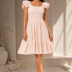 Pastel Peach Pink Fit and Flare Dress