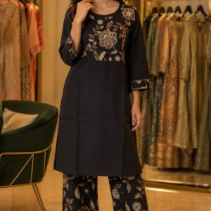 Black Floral Embroidered Co-ord Set
