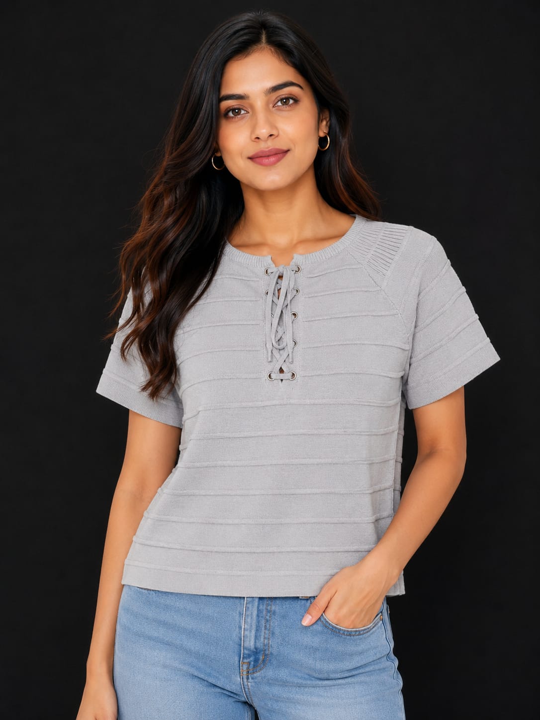 Lace-Up Neck Top