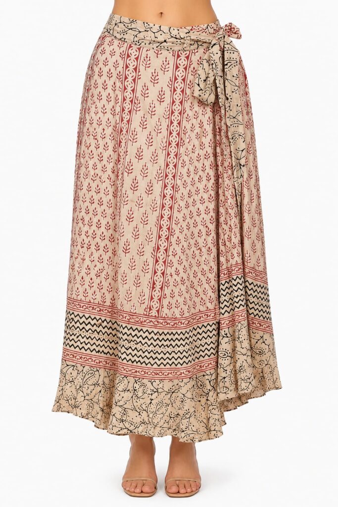 Beige Printed Wrap Skirt