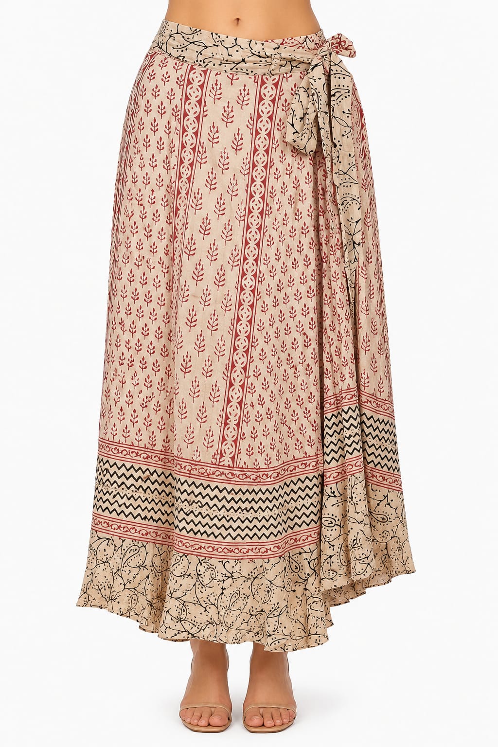 Beige Printed Wrap Skirt
