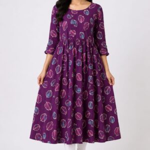 Wine Cotton Flex Umbrella Kurti