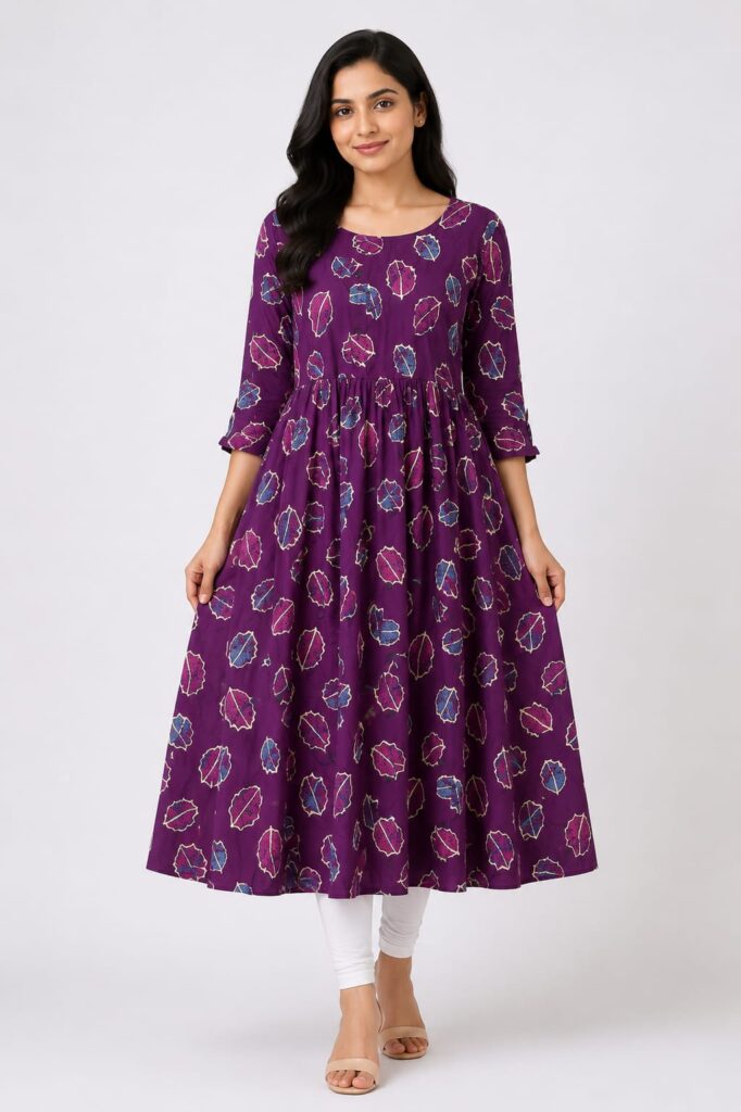 Wine Cotton Flex Umbrella Kurti