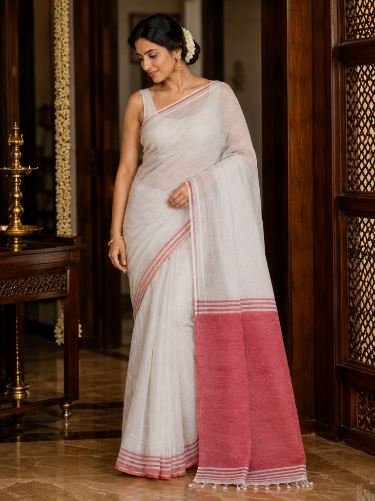 Casual Elegant Linen Cotton Saree
