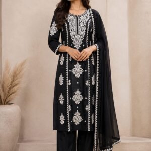 Black Embroidered Silk Blend Co-ord Set