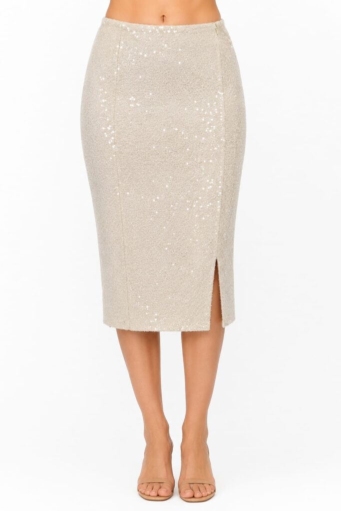 Off White Sequin Bodycon Pencil Skirt