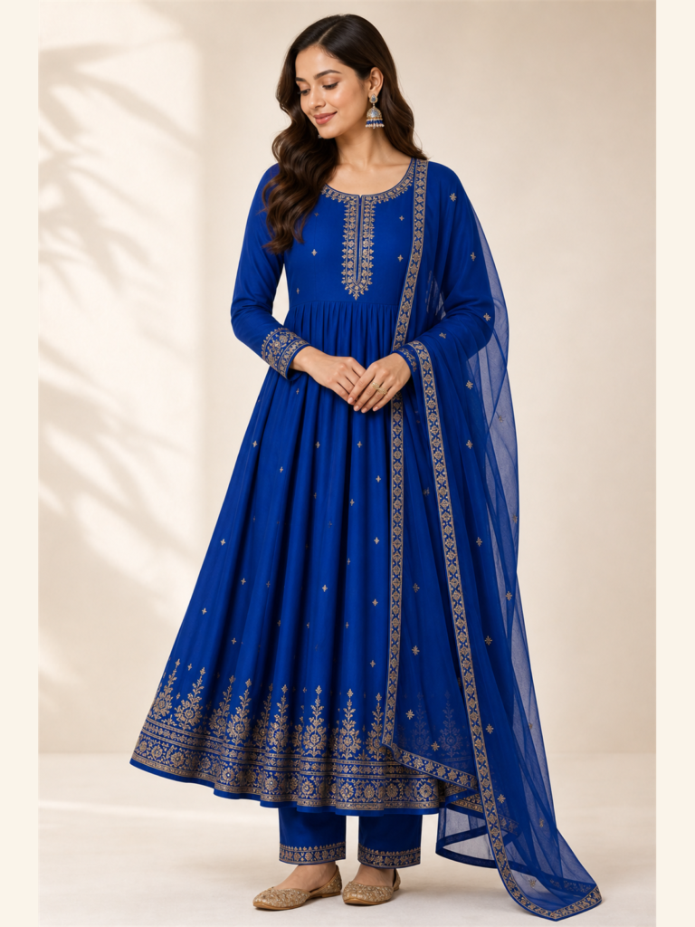 Royal Blue Anarkali Kurta Set