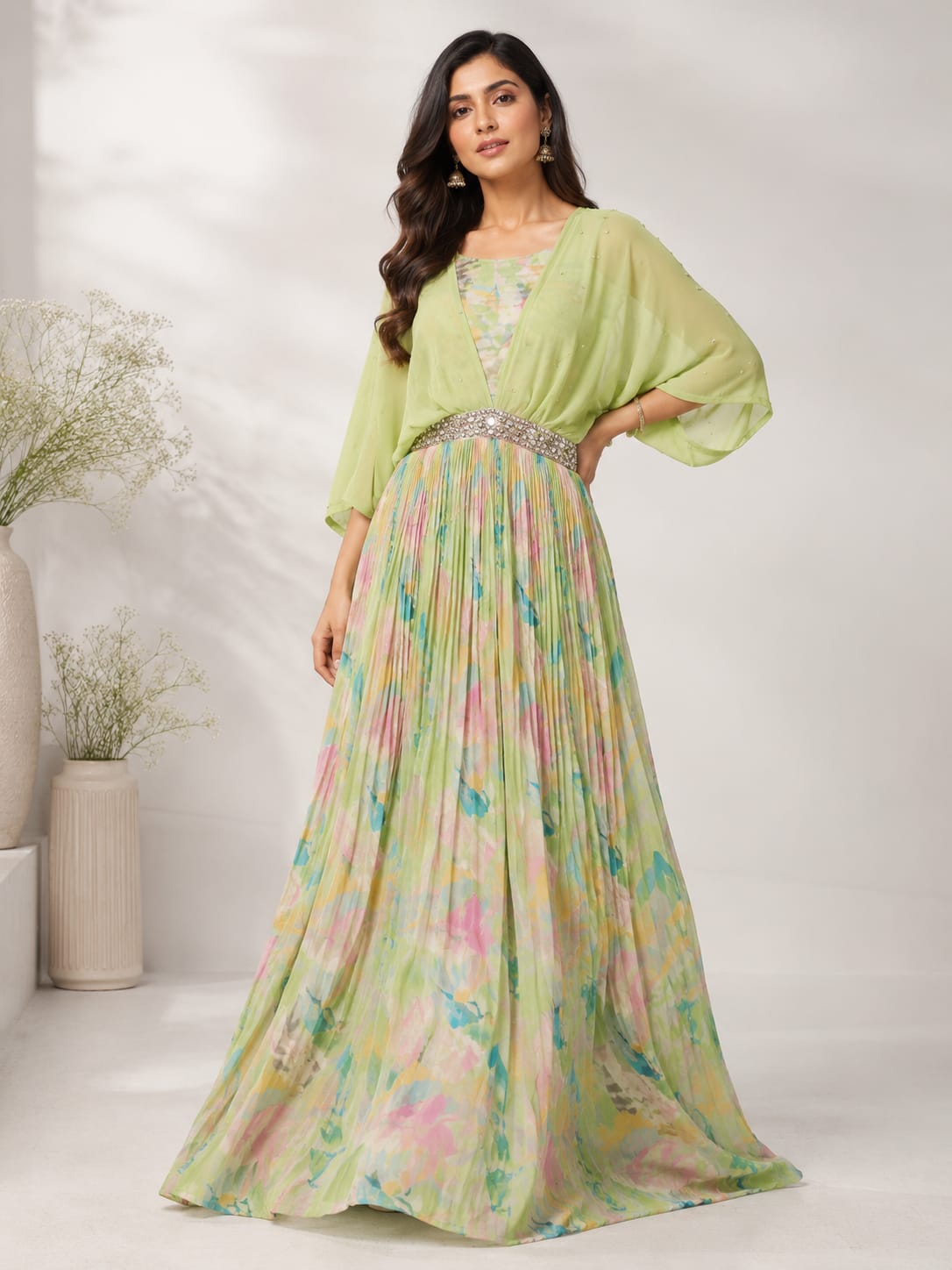 Pista Green Indo Western Gown