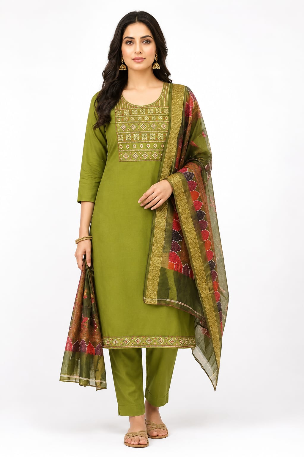 Embroidered Straight Suit Set