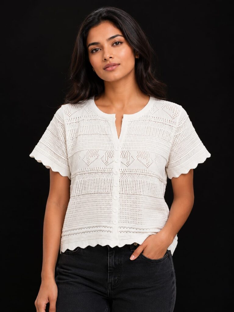 Cotton Crochet Knit Top