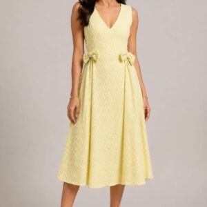 Pastel Yellow V-Neck Midi Dress