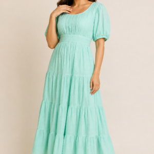 Mint Green Puff Sleeve Midi Dress