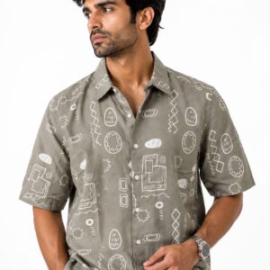 Men's Sage Green Abstract Print Shirt