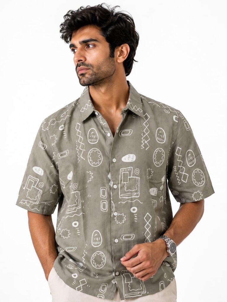 Men's Sage Green Abstract Print Shirt