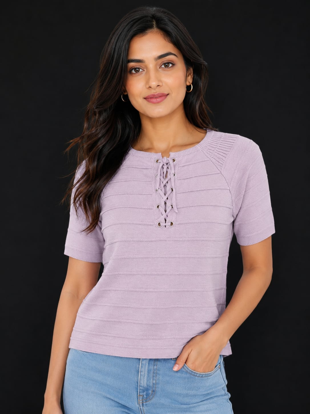 Lace-Up Neck Top - Image 2