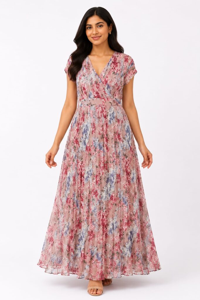 Dusty Pink Floral Wrap Maxi Dress