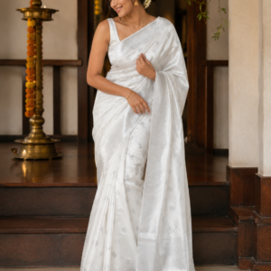 White Jacquard Silk Saree