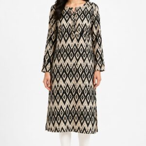 Black & Beige Ikat Straight Kurta