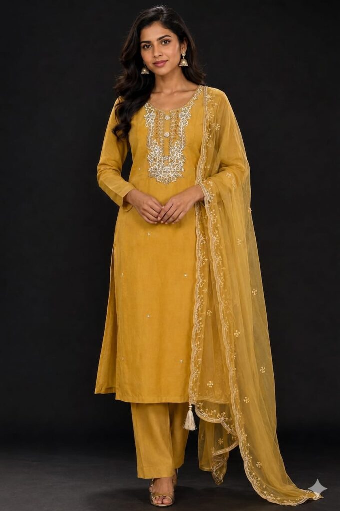 Mustard Yellow Straight Cut Kurta Set