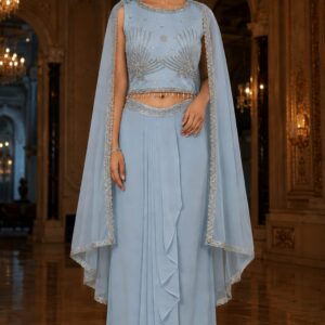 Powder Blue Embroidered Lehenga Set