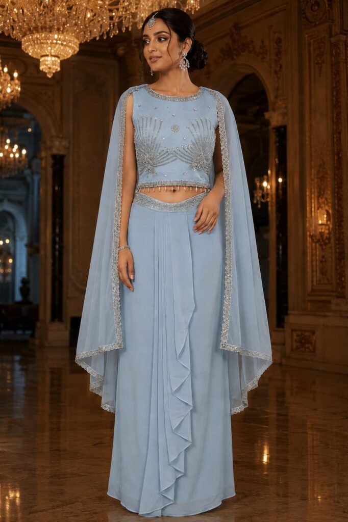 Powder Blue Embroidered Lehenga Set