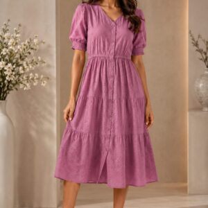 Dusky Pink Tiered Midi Dress