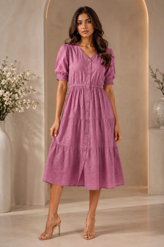 Dusky Pink Tiered Midi Dress
