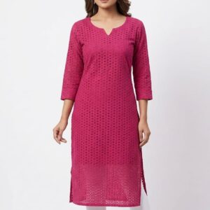 Magenta Cotton Hakoba Straight Kurti