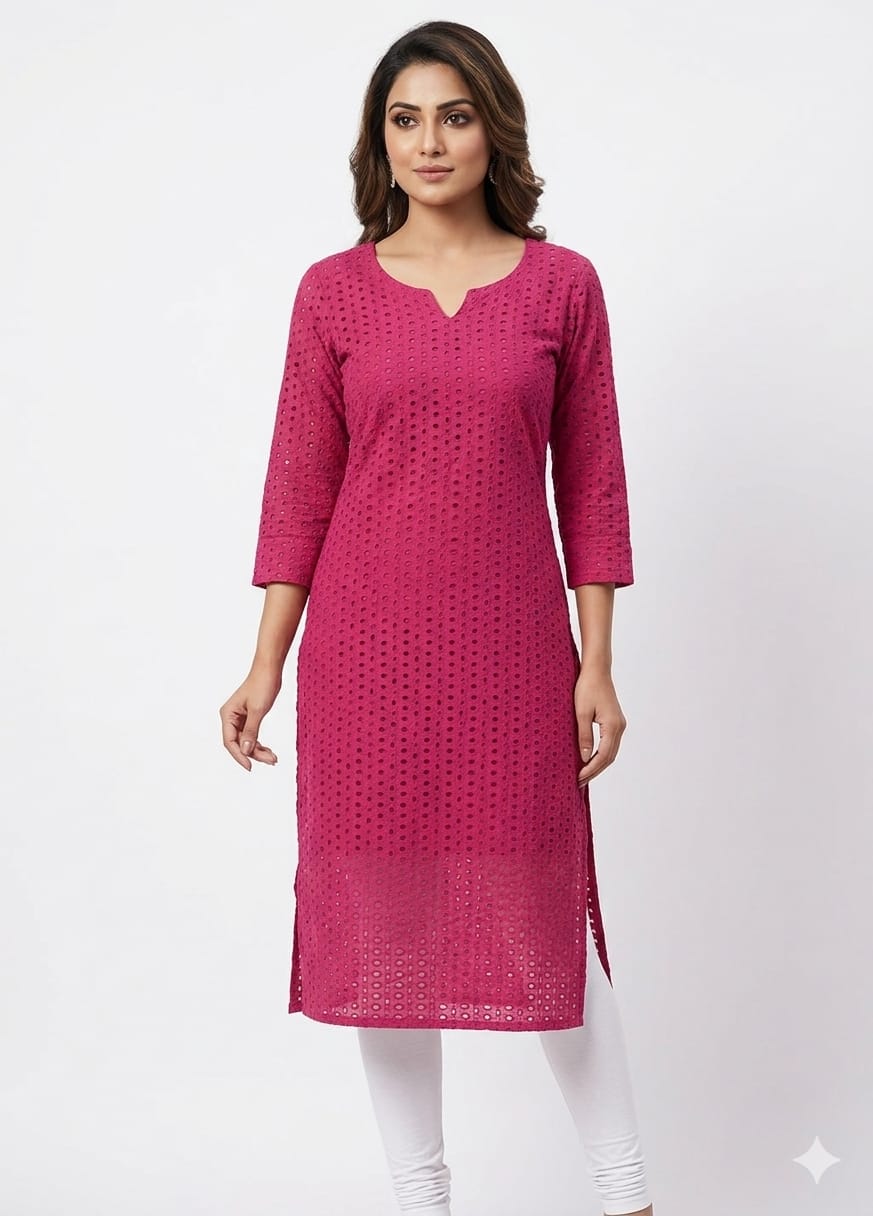 Magenta Cotton Hakoba Straight Kurti