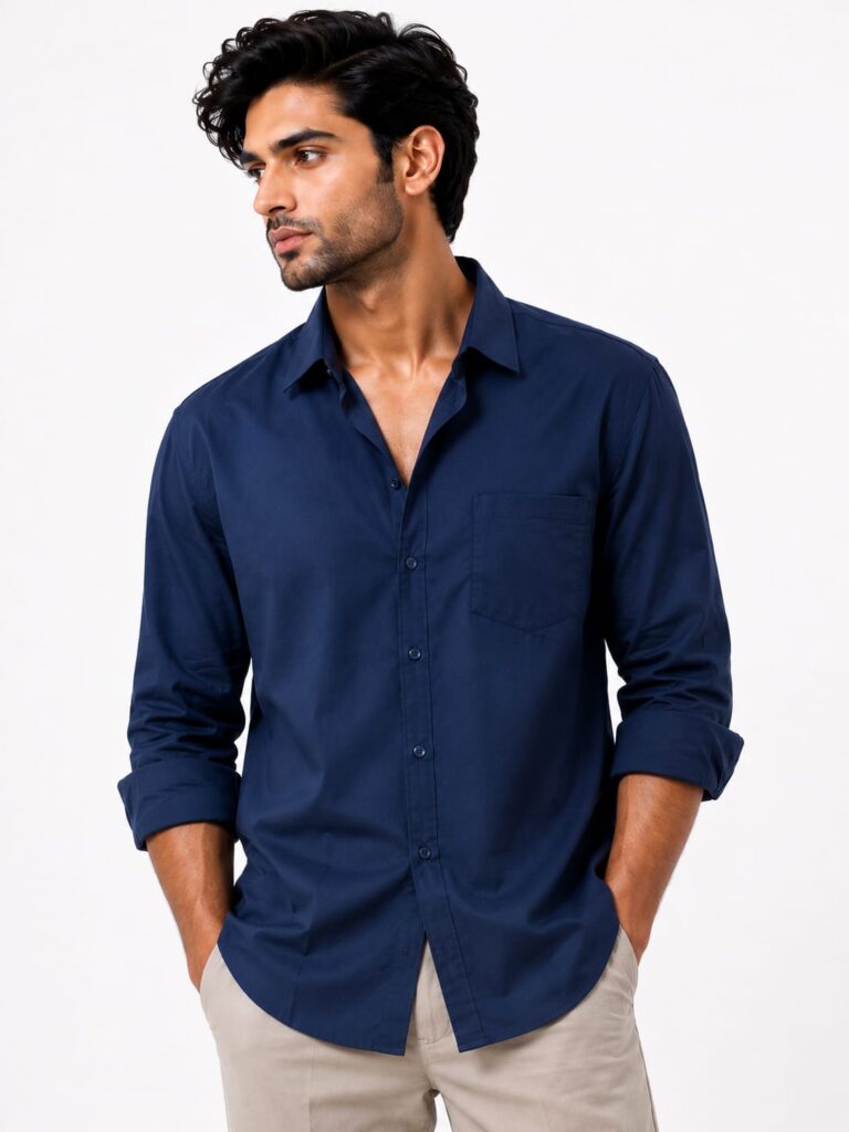 Men's Navy Blue Full Sleeve Shirt