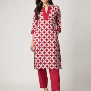 Deep Red Cotton Coord Set
